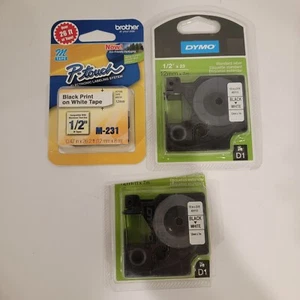 Dymo D1 Negro Sobre Blanco 1/2 x 23 Cinta Etiqueta Estándar - Brother M Cinta P-touch - Imagen 1 de 3