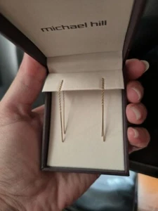 MICHAEL HILL 93mm Bar Threader Earrings in 10kt Yellow Gold RRP$159 - Picture 1 of 1