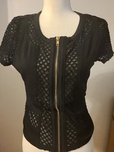 Oh yes Womens Black Short Sleeve Zip Up Top Medium - Picture 1 of 7
