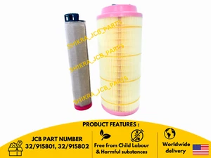 JCB BACKHOE AIR FILTER ELEMENT SET INNER & OUTER (PART NO 32/915801 32/915802) - Picture 1 of 12