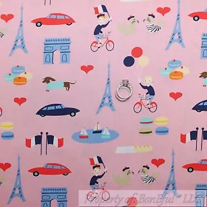 BonEful FABRIC FQ Cotton Quilt Pink Heart Scenic Eiffel Tower Paris Bike Dog Kid - Picture 1 of 10