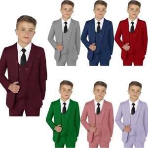 Boys Suit 3 Pieces Wedding Formal Prom Party For Slim Outfit Children's Jackets - Picture 1 of 27