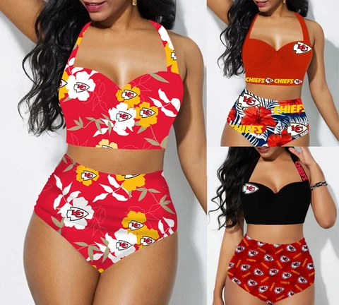 Kansas City Chiefs 2Pcs Halter Swimsuit Womens High Waist Bikini Set Bathing Set Cover