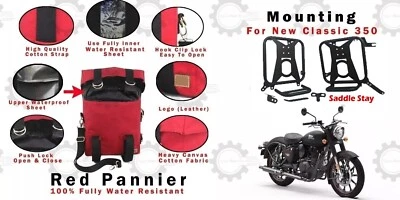 Adatto per Royal Enfield "Nuova coppia di borse e sella militari rosse classi... - Immagine 1 di 4