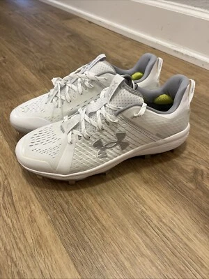Under Armour Men's UA Yard Low MT White Charged Baseball Cleat Shoe Size 10 New - Image 1 of 4