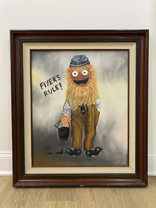 Gritty Philadelphia Flyers Upcycled Thrift oil painting vintage art Mike Morris - Picture 1 of 9