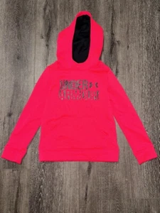 UNDER ARMOUR Youth Small LOGO Spellout Hoodie Sweat Pullover EUC Pink - Picture 1 of 4