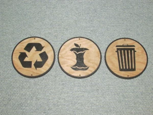 Set of 3 Recycle, Trash and Compost Rustic 3 1/2" Round Wood Signs, Garbage - Picture 1 of 1