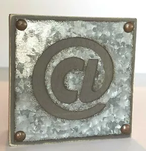 Ganz Industrial Urban Design Wood Block Metal Stencil Cut-Out At Symbol "@" 4x4 - Picture 1 of 3