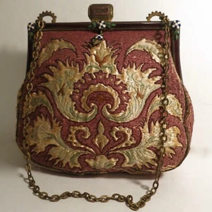 Antiguo bolso de mano bordado con puntada de seda Art Nouveau francés - Imagen 1 de 12