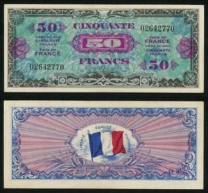 Nice 1944 France Allied Military Currency Banknotes 50 Francs P117a Choice XF+ - Picture 1 of 3