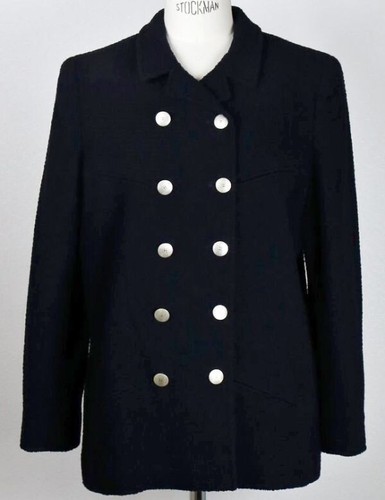 Giacca tweed doppiopetto CHANEL 98P bottoni cocco lana blu scuro taglia 42 donna