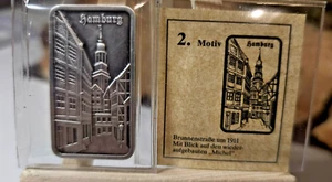 Silberbarren 1 oz Feinsilber Heraeus Hamburg Alt Motiv Brunnenstraße mit Michel - Bild 1 von 5