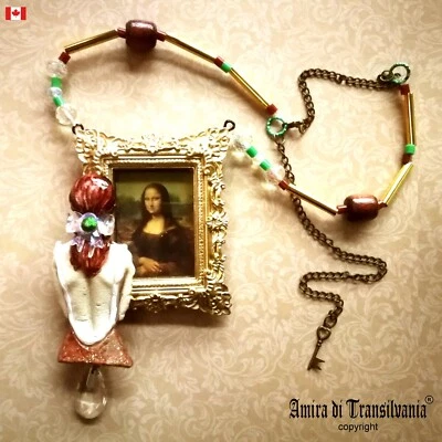 Collar Mujer Joyería Lujo Muñeca Vintage Monna Lisa La Gioconda Pintura Dije Foto 1 de 4