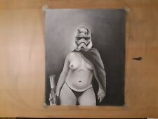 Original 14x17 Inch Exotic Captain Phasma Charcoal Drawing Done By ARTuro 