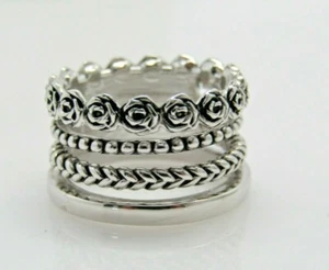 Sterling Silver 4 Row Textured and Polished Band Ring by Silver Style Sz 6 - Picture 1 of 6