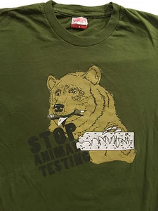 Busted Tees Bear Stop Animal Testing homework funny T-Shirt Sz.S - Picture 1 of 3