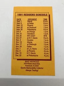 1991 Washington Redskins NFL Pocket Schedule Sponsor Mike Haywood - Picture 1 of 2