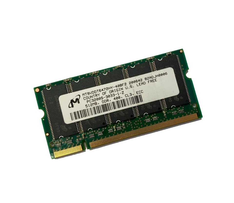MT9VDDT6472HG-40 MICRON 512MB DDR PC3200E 200PIN SODIMM ECC NON-REG MEMORY - Image 1 of 1