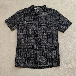 Quiksilver Waterman Collection Hawaiian Shirt Sz XXL Black Floral Fish - Picture 1 of 9