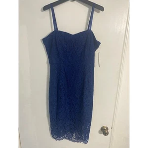 Lulus dress women’s size L navy blue Kylie lace dress midi NEW - Picture 1 of 5