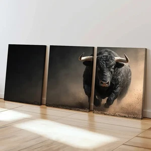 3pcs Black Bull Running Dusty Arena Art Wall Art Canvas  Unframed/Framed - Picture 1 of 8