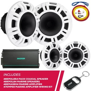 Kicker 48KMXL654 6.5" Coaxial Speakers & 48KMXL84 Marine Speakers w/ Marine Amp - Picture 1 of 5
