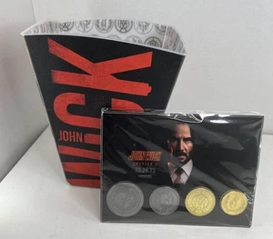 John Wick Kapitel 4 AMC Theater Promo Popcorn Eimer & 4er Set Metallmünzen - Bild 1 von 9