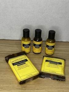 3 Pharmacopia Citrus 0.75oz Travel Bottles (Lotion,Shampoo,Conditioner) & 2 Bars - Picture 1 of 4