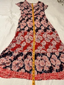 Knox Rose Boho Maxi Dress Size L Red Blue Floral Tiered Panel Skirt - Picture 1 of 7