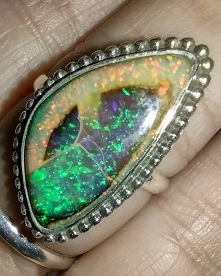 Anillo de joyería hecho a mano de plata esterlina maciza 925 con piedras preciosas de ópalo monarca talla 10 W4,2 g Foto 1 de 4