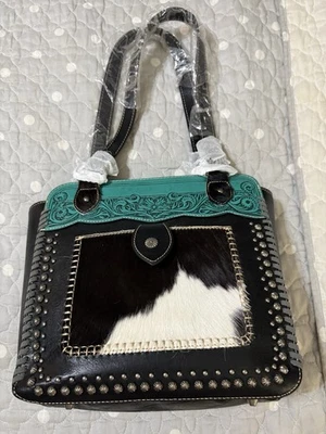 Cartera de transporte oculta Trinity Ranch negra y verde azulada con detalles de cuero de vaca *NUEVA* Foto 1 de 4