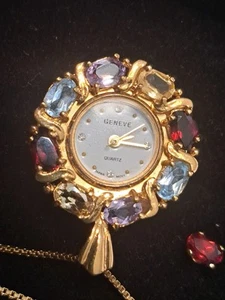 JASCO Watch pendant Gold sterling 925 Silver Blue Topaz ruby citrine Pendant  - Picture 1 of 11
