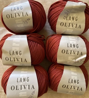 Lote de 6, hilo Lang, OLIVIA, 88% seda/12% nylon, col#57102, rojo óxido Foto 1 de 2