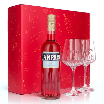 BARMEISTER Campari Likör Geschenkset 0,7l Flasche 25 % Vol. + Spritz Gläser Milano|pink