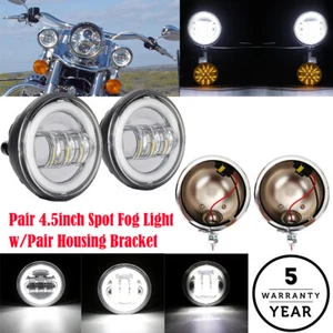 2x Chrome 4.5" LED Auxiliary Fog Light + Outer Cover Housing Bracket For Harley - Picture 1 of 12
