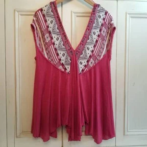 Free People Deep V Deep Red Boho Top Small - Picture 1 of 7
