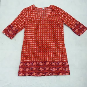 Old Navy Blouse Top Women's Size Medium Red Floral 3/4 Sleeve Regular Fit Cotton - Picture 1 of 8