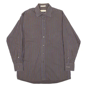 MICHAEL KORS Mens Shirt Brown Striped Long Sleeve M - Picture 1 of 6