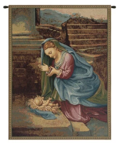 Tapiz italiano Madonna Adoring Child | Arte de pared tejido de algodón y viscosa - Imagen 1 de 6