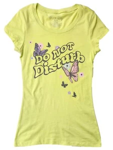 Womens (Jr's) Green Do Not Disturb Butterfly Short Sleeve Tee T-Shirt - Picture 1 of 2