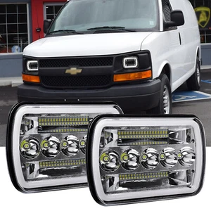 Pair 7x6" 5x7'' Hi-Lo LED Headlights W/DRL For Chevy Express 1500 2500 Cargo Van - Picture 1 of 12
