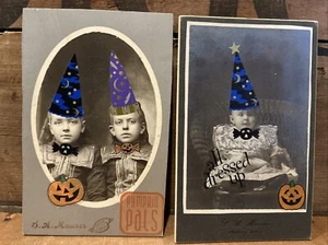 2 fotografías antiguas de tarjetas de gabinete victoriano para niños arte alterado Halloween - Imagen 1 de 5