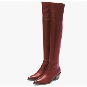 FSJ Women Thigh High Tall Boots Over The Knee Booties Pointed Closed Toe Red - Picture 1 of 8