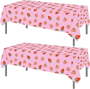 2 PCS Strawberry Tablecloth for Strawberry Party Decorations, Disposable Plastic - Picture 1 of 12