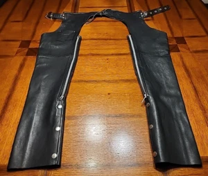 USA BIKERS DREAM APPAREL BLACK LEATHER CHAPS SIZE MEDIUM - Bild 1 von 8