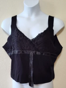 EXCLUSIVELY MISOOK Women's XL Black Lace Neck Stretch Acrylic Knit Cami Tank - Picture 1 of 9