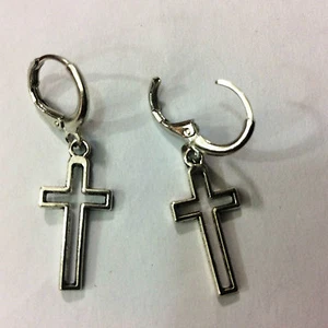 ORECCHINI EARRINGS UOMO DONNA CERCHI CIONDOLO CROCE CROSS D UNISEX - Picture 1 of 1