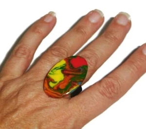 Sobral Patchwork Pesponto Pollock Multi Hue Marbled Artsit Made Ring Size 9 - Picture 1 of 8