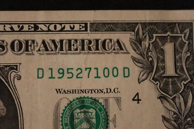 [JULY 1, 1952] ONE DOLLAR FANCY BIRTHDAY NOTE  SN  D 19527100 D - Image 1 of 3